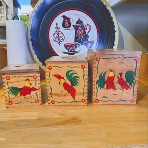 Set of 3 Vintage Nesting Canisters, MCM Roosters